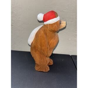 Wood Santa Bear Sculpture in Santa Hat w/ Sack Holiday Decor
